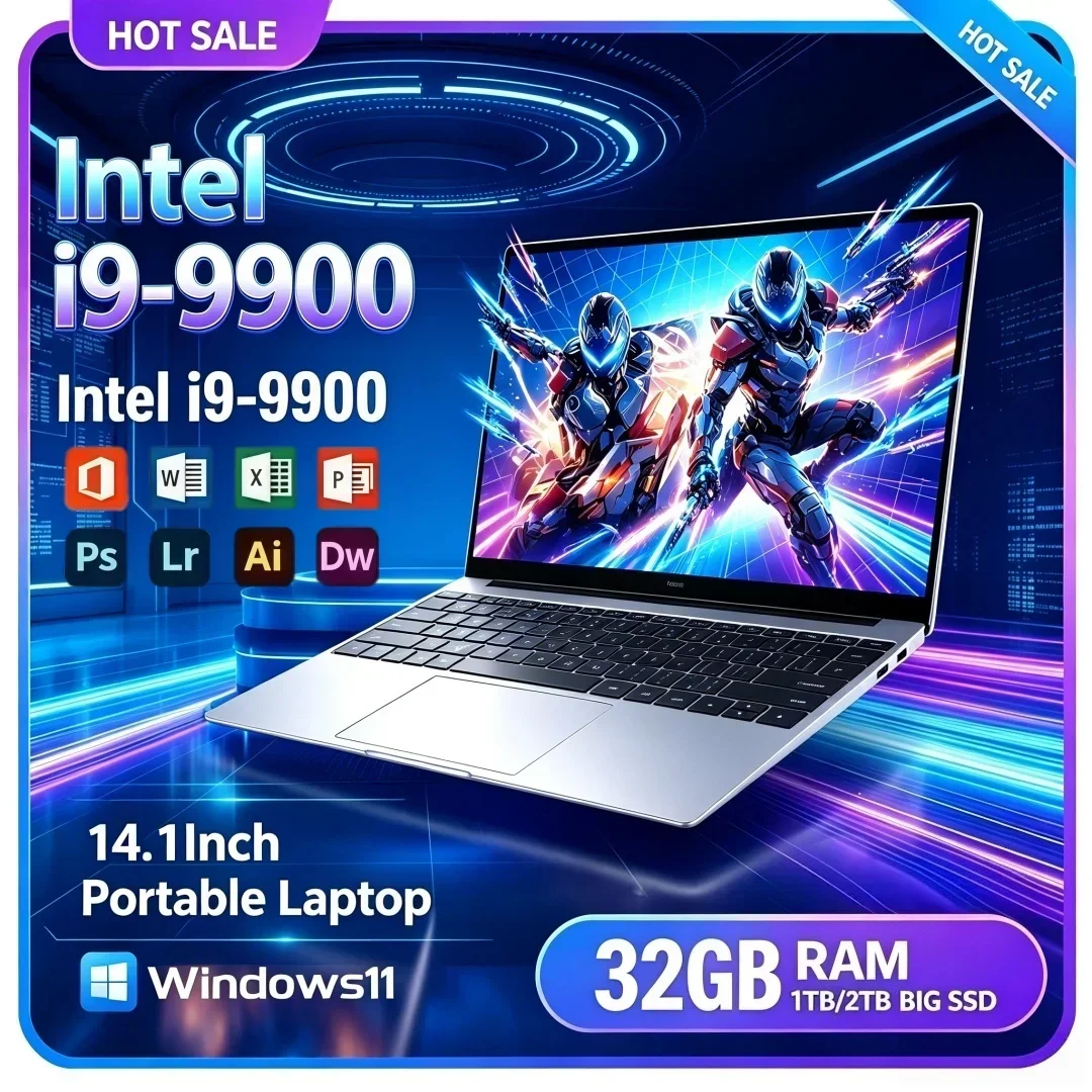 14.1 Inch High‑Performance Intel Core i9‑9900 Laptop Portable Windows11 16/32GB RAM 1TB/2TB Big SSD For Study Office