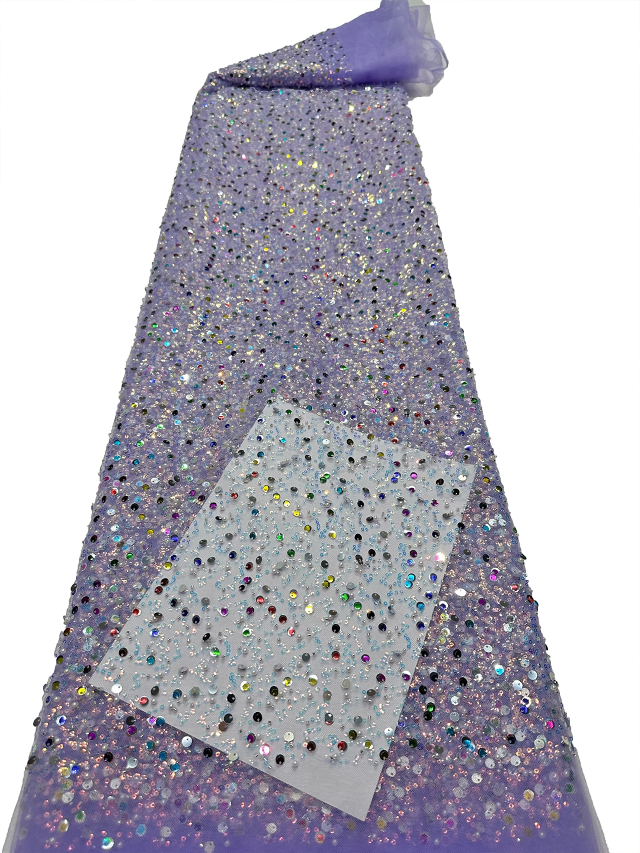 Newest Sequins beaded Tube Embroidery Lace Material 5 Yards African Shiny Tulle Lace Women Mesh Beaded Lace For Party Dress Sew