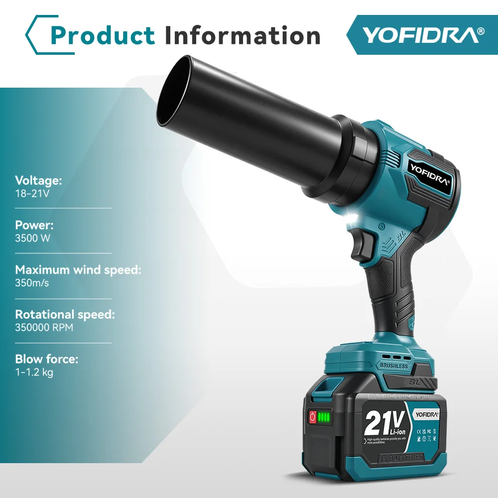 YOFIDRA 2IN1 350M/S Brushless Electric Turbo Fan Air Blowers Cordless Jet Fan Leaf Snow Suction and Blowing Power Tools for Makita 21V Battery Pin