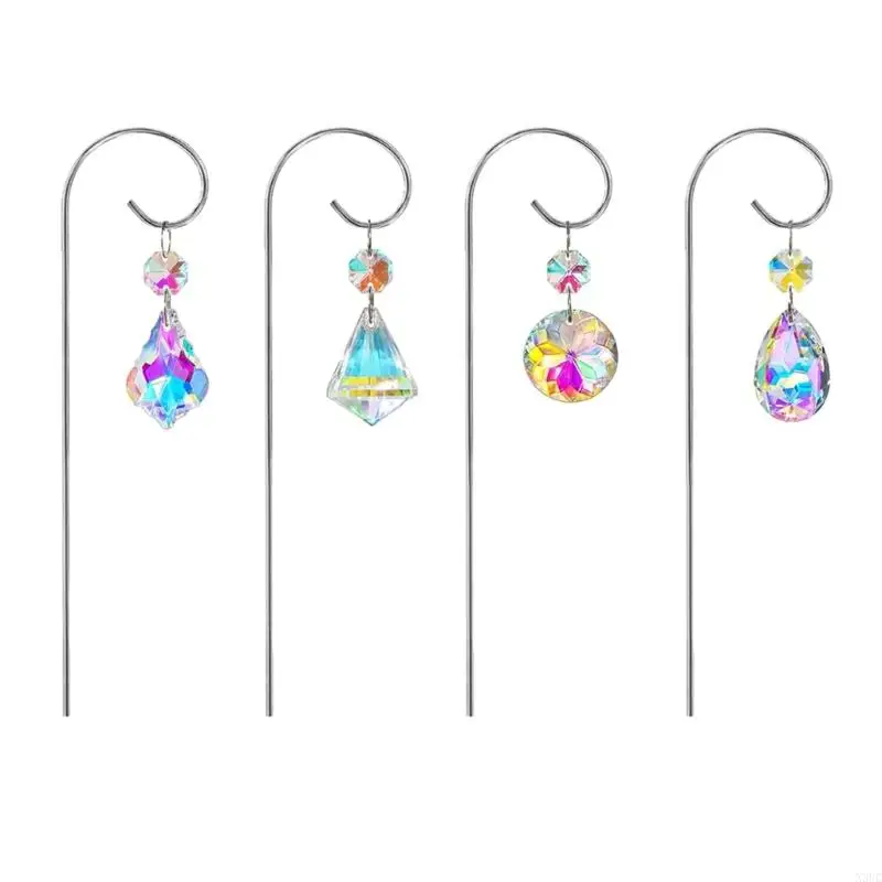 Elegant Crystal Plant Hangers Reflective Glass Ornaments For Home Garden 4pcs X3UC