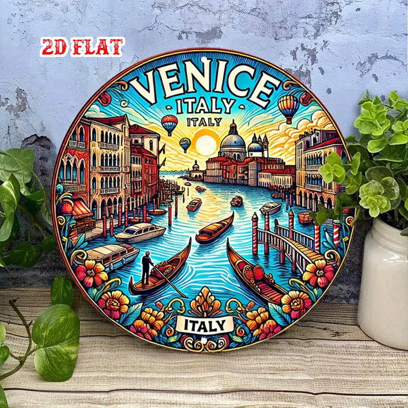 2D Flat Venice Italy Metal Wall Art , Italian Travel-Themed Decor with Grand Canal Map, Durable for Home, Cafe, Office Decor