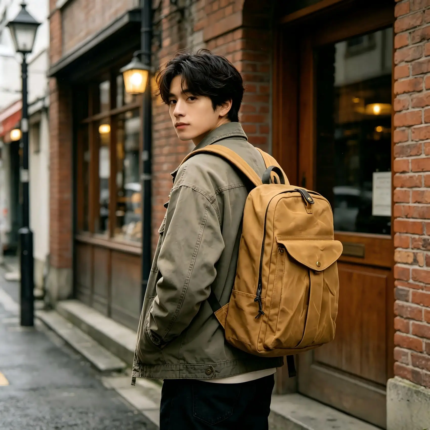 sac-a-dos-vintage-en-toile-ciree-avec-garnitures-en-cuir-veritable-ideal-pour-la-randonnee-et-pour-un-usage-quotidien-offrant-un-grand-espace-de-rangement-pour-un-ordinateur-portable
