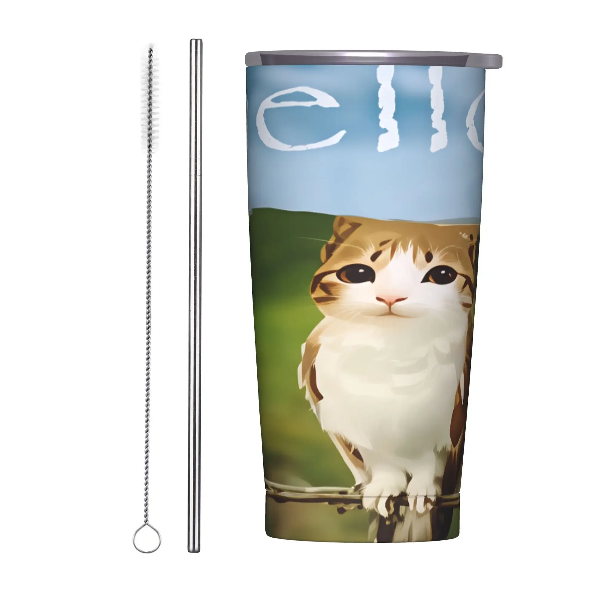 Meowl Meme Tumbler Vacuum Insulated Cat Owl Brainrot 90s Coffee Cups Stainless Steel Office Home Mugs Hot Cold Drink, 20oz