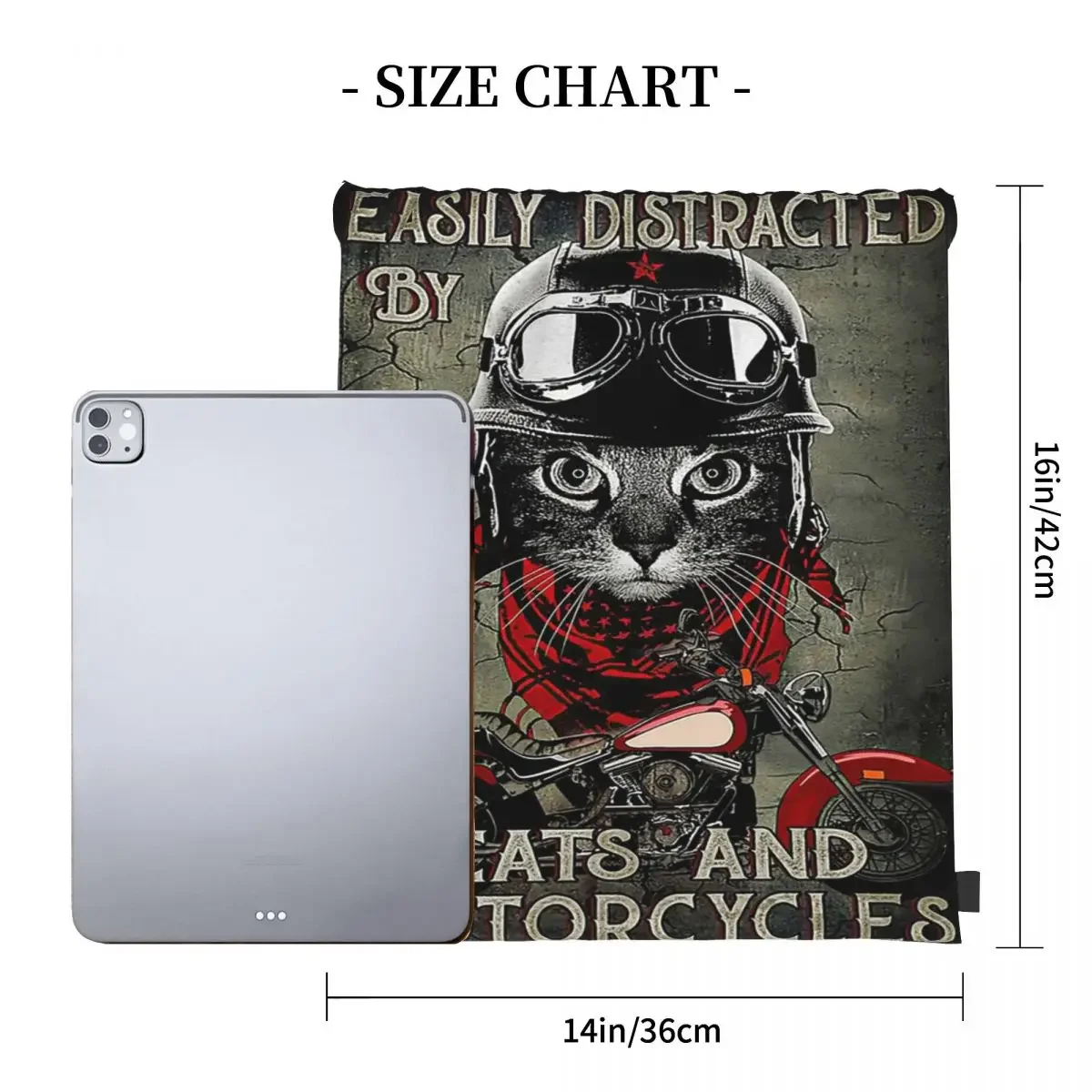 Easily Distracted By Cats And Motorcycles - Cat Biker Backpacks Drawstring Bags Drawstring Bundle Pocket Sundries Bag Book Bags