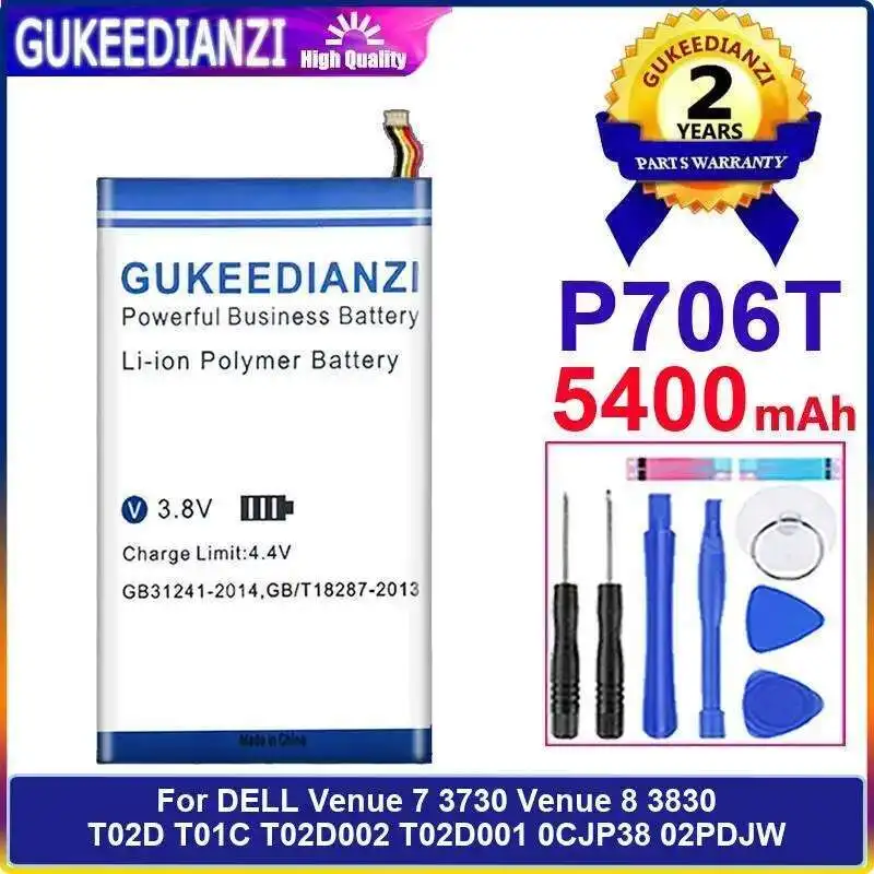 

High-Capacity For Dell Venue 7 3730 8 3830 T02D T01C T02D002 T02D001 0CJP38 02PDJW P706T 5400Mah Durable Tablet Battery
