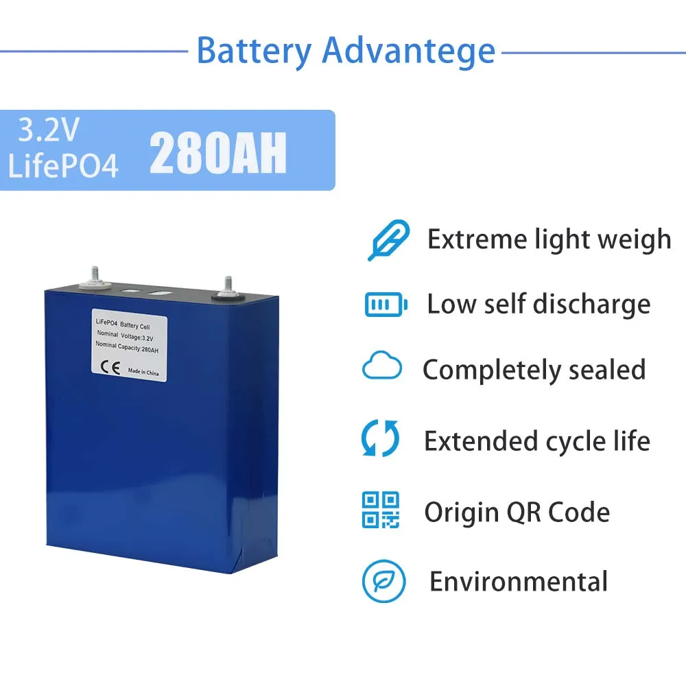 Imagem -04 - Grade a Lithium Iron Phosphate Solar Cell Battery Lifepo4 Battery 12 v 24 v 48v rv Boats ev Golf ue Eua Nenhum Imposto 416 Pcs 3.2v 280ah Novo