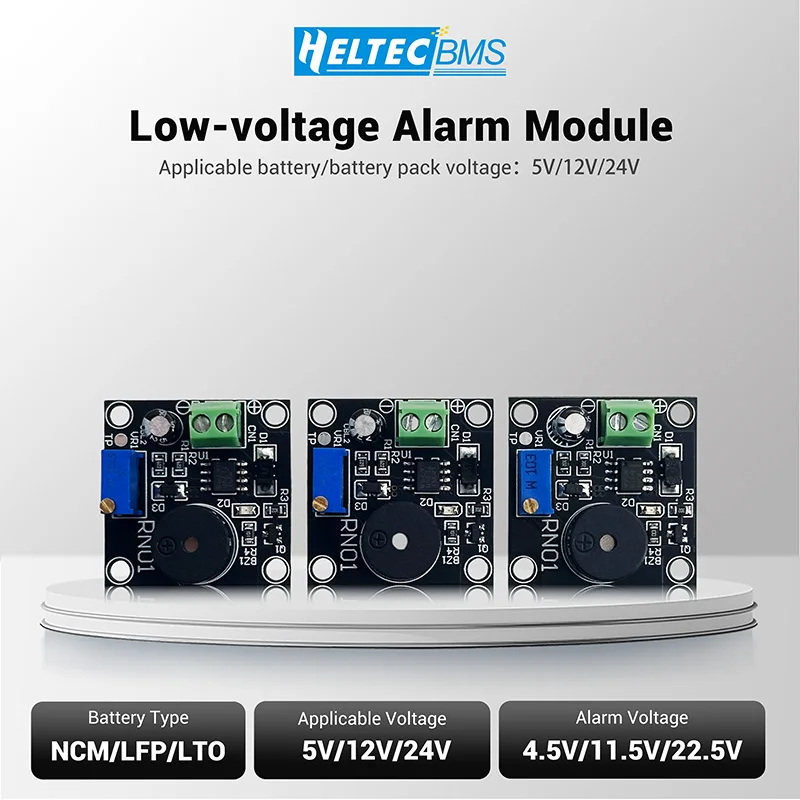 Heltec BMS Low-voltage Alarm Module for NCM/LFP/LTO Batteries, 5V/12V/24V Applicable, Alarms at 4.5V/11.5V/22.5V