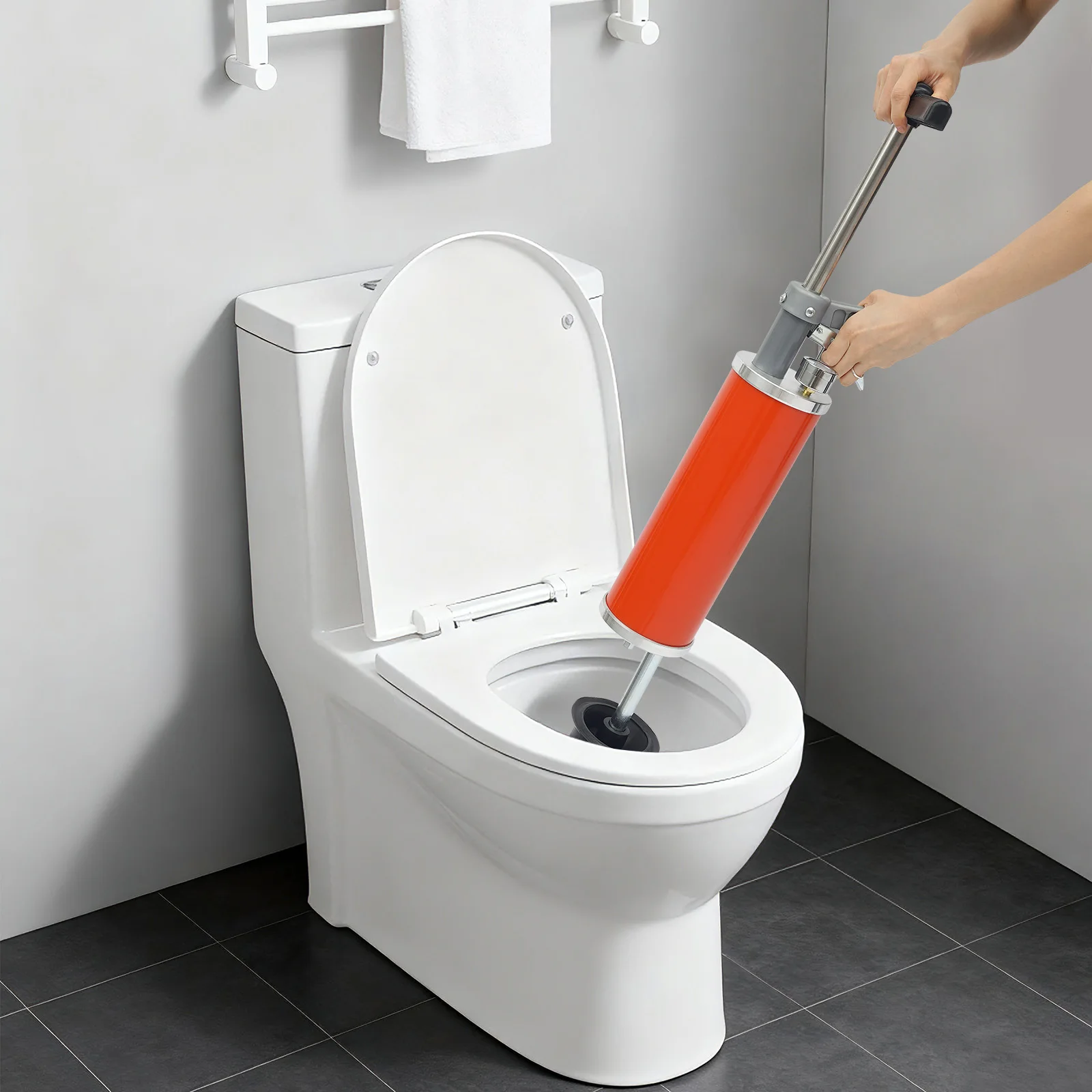 Estêmbolo de inodoro portátil de alta presión, desbloqueador Manual de tuberías de alcantarillado con manómetro de aire para inodoros, lavabos de baño, desagües de suelo