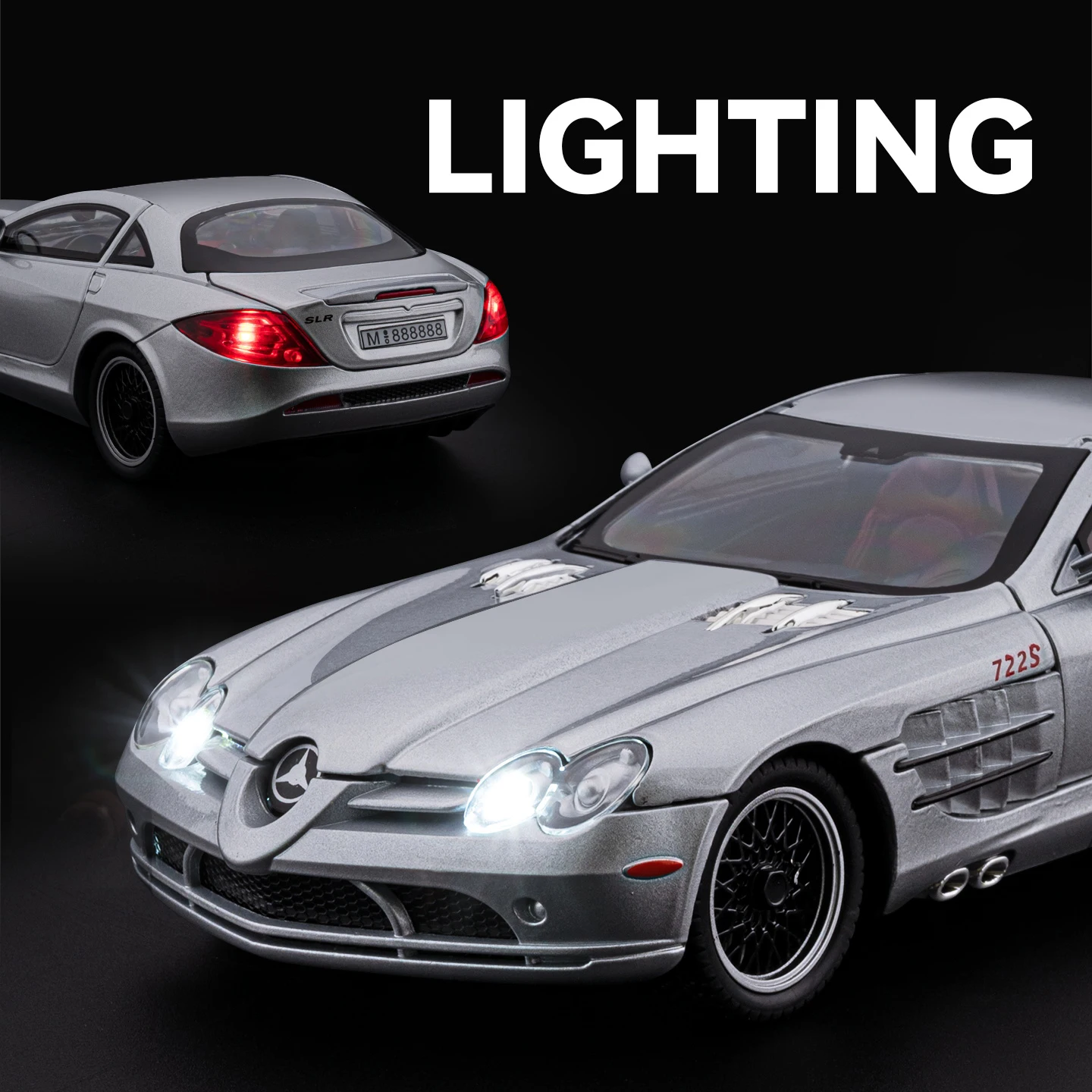 1:24 mercedes-benz slr supercar liga modelo de carro som e luz puxar para trás brinquedo das crianças colecionáveis presente aniversário