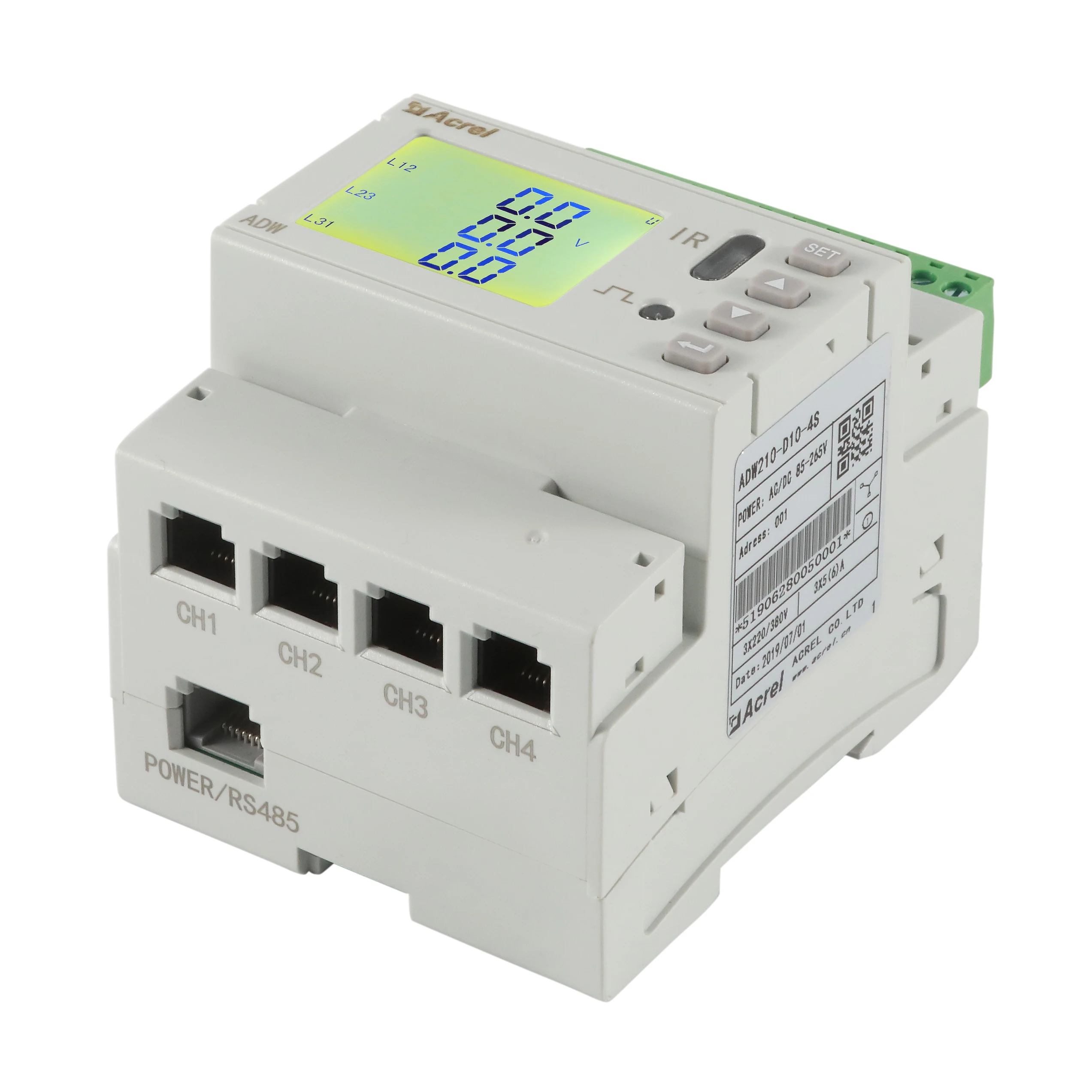 Acrel-Compteur d'énergie intelligent ADW210 DI/DO Max, 4 canaux, 3 phases, moniteur de puissance souverain h, Rs485 Modbus-RTU jumelé externe Cts Dil Rail