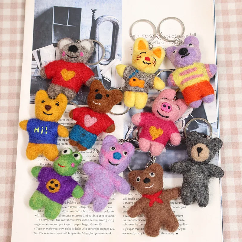 

Funny Frog Keychains Handmaking Wool Felt Cartoon Small Animal Doll Keyring For Bag Pendant Cute Cat Crochet Keychain Wholesale