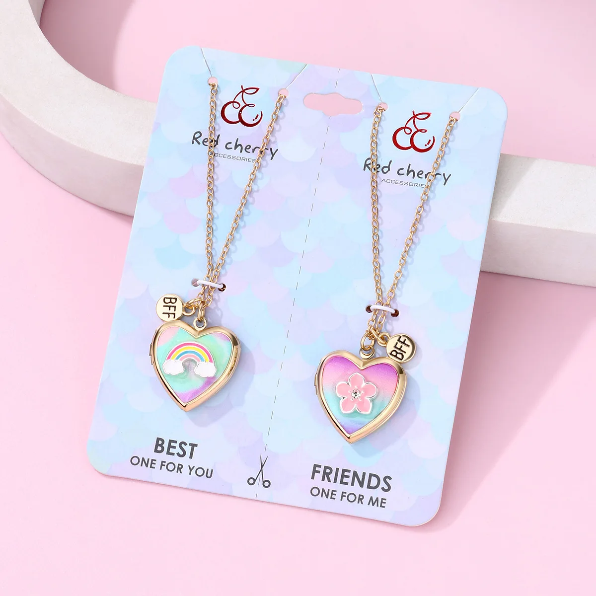 New Rainbow Flower Pendant Necklace Simple and Fashionable Love Picture Box Can Put Photos DIY Good Friends Necklace Wholesale