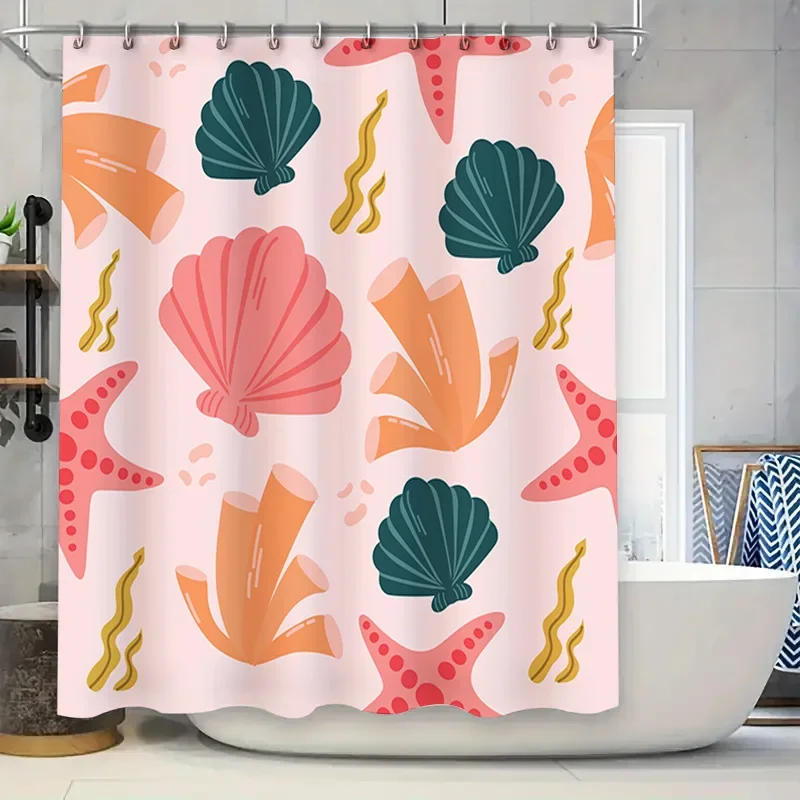 

Seashell Starfish Shower Curtain Pink Green Orange Yellow Bath Decor Customizable Home Bathroom Accessory Waterproof Fabric Desi