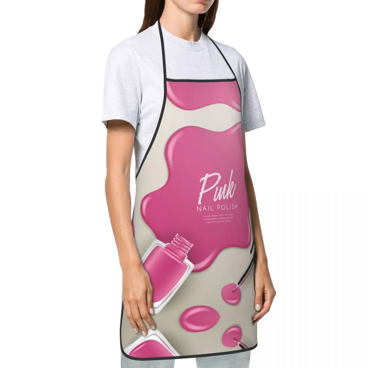 Pink Nail Polish Art Aprons for Men Women Manicure Manicurist Adult Kitchen Chef Bib Tablier Cuisine Cooking Baking Gardening