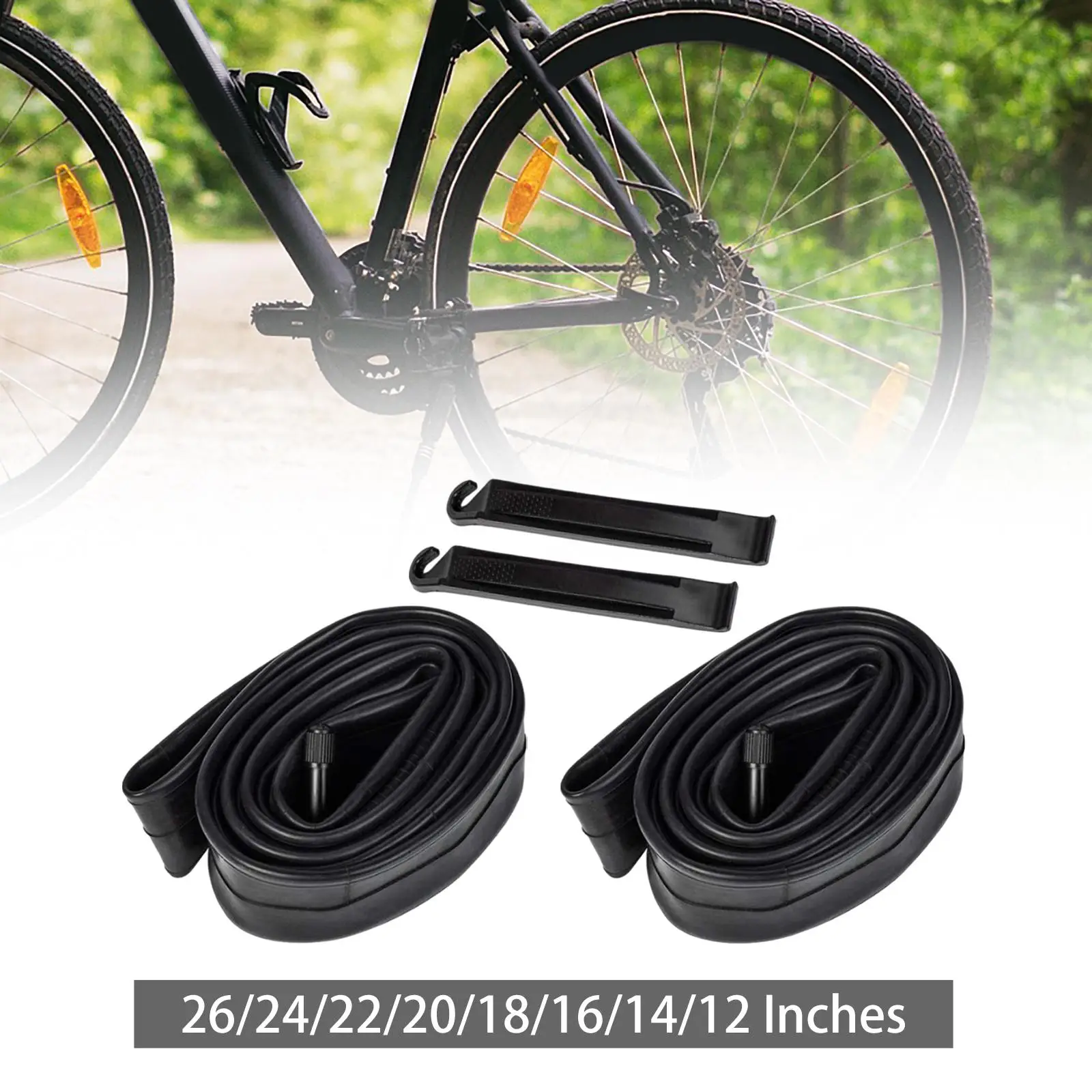 2Pcs Bike Inner Tube Rubber Bike Interior Bike Interior Tire Tube with 2 Tire Levers for Road Bikes Cycling Kids Bike Bikes