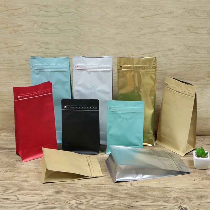 Thick Flat Bottom Coffee Bean Mylar Package Bags with Valve Aluminum Foil Side Gusset Zip Lock Coffee Bean Storage Bags 25pcs