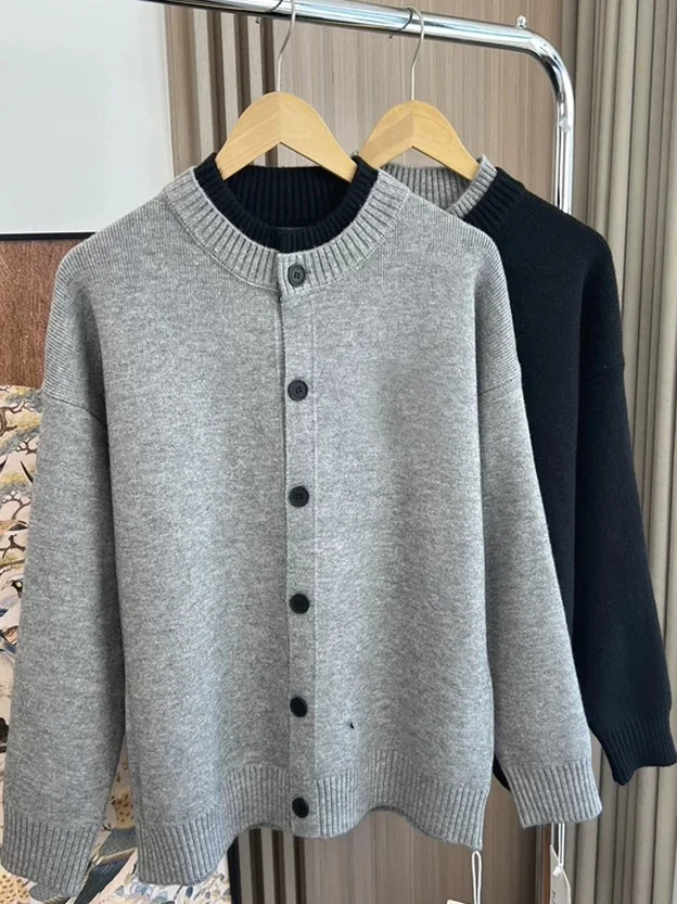 

Men's Knitted Cardigan Slim Fit Long Sve Sweatirt Jaet Thin Woolen Coat round Ne Button Sle Breathable Casual Wear