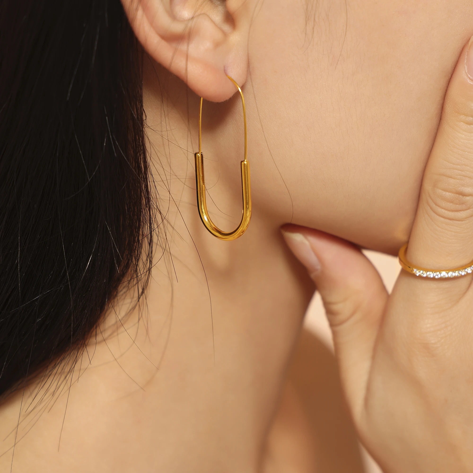 316L Stainless Steel Pin Shape Earrings For Women No Tarnish 18k Gold Plated Minimalist Women\'s Hoop Earring Girls Cute Ear Ring