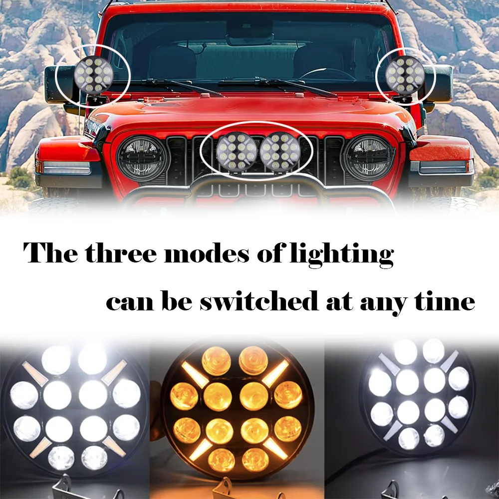

JALN7 LED Lights 7" Round Off Road Driving Truck Work Spotlight Headlight White Flash Turn signal light Yellow for ATV UTV Car
