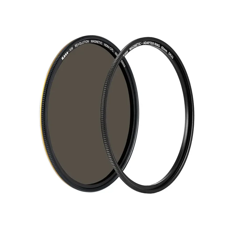 Kase KW Revolution ND/PL ND64-CPL Filter with Yellow & Silver Band + Magnetic Adapter Ring  77  82mm  6-Stop