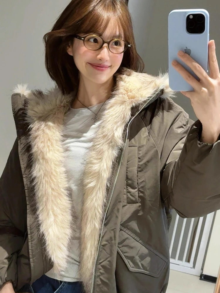 

Winter Thickened Padded Parka Women's Cotton Jacket Stand Collar Loose Fit Couple's down Cotton Coat Outerwear Long Sleeve Zi...
