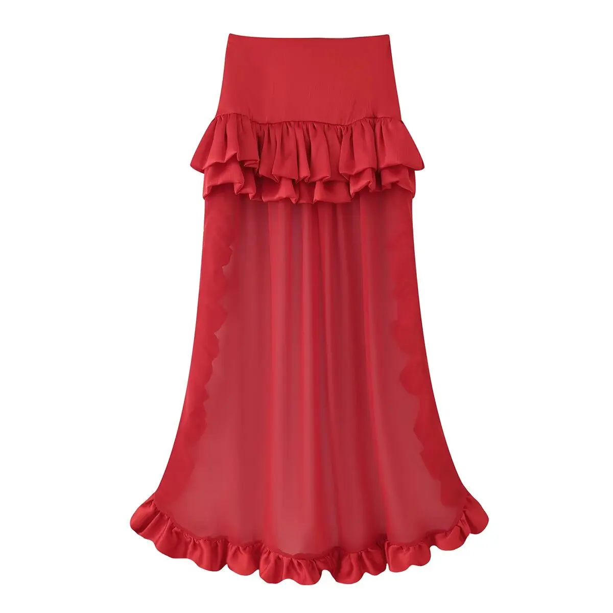 High Waist Multi-Layer Ruffle Skirt  Short Skirt Patchwork Long Draping Gown Women's Fashion Spring Autumn Polyester Fabric
