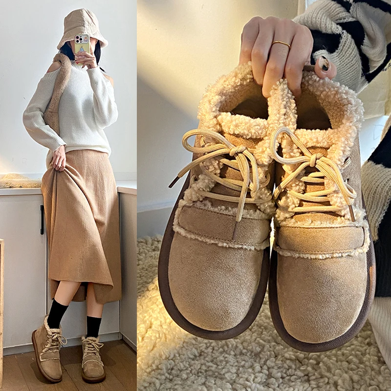 

Сапоги для снежной погоды, короткие ботинки из овечьей шерсти, теплые зимние ботинки на толстой подошве с флисовой подкладкой, M323