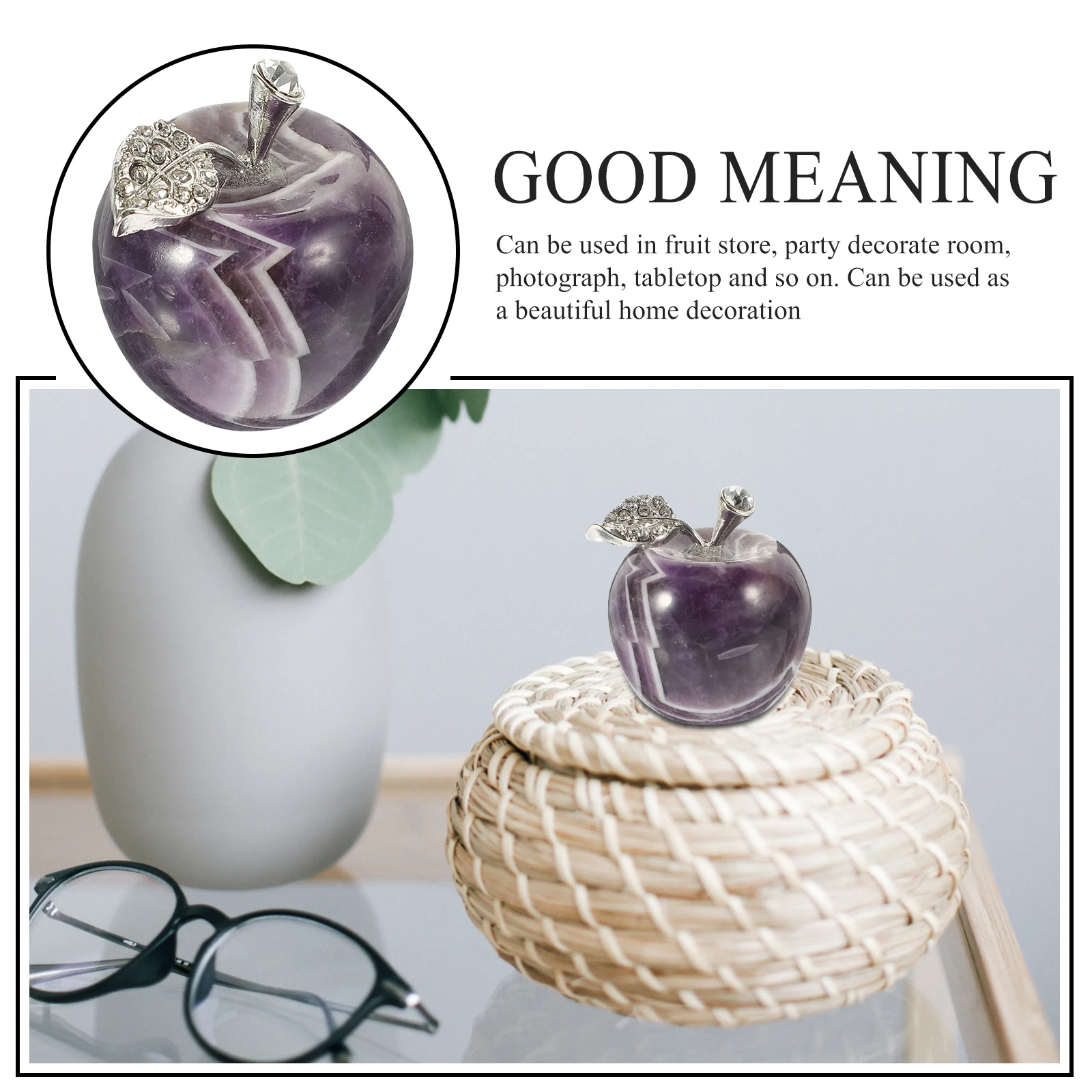 

Crystal Apple 30mm Amethyst Single Festive Decor Home Living Room Table Top Crystal Apples Adorns Fruit Model Adornment