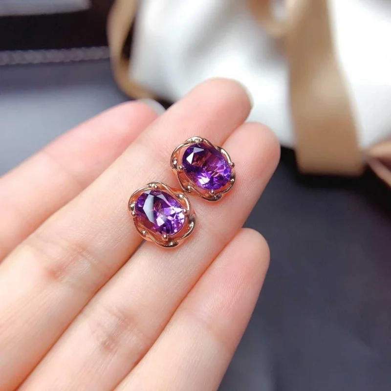 

Amethyst Simple Luxury Style 18K Rose Gold Plated Flower-Shaped Earrings for Women