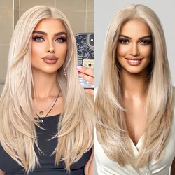 13x6 Lace Frontal Synthetic Wigs Long Straight Hair Blonde Platinum Wigs Daily Use Party Wig for White Women Heat Resistant Wigs