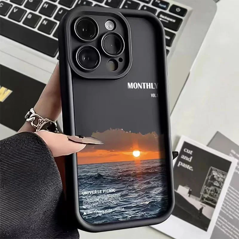 Luxury Sunrise At Sea Silicone Case for iPhone 15 14 13 12 11 Pro Max Plus X XR XS Max 7 8 Plus SE 2020 2022 Shockproof Cover