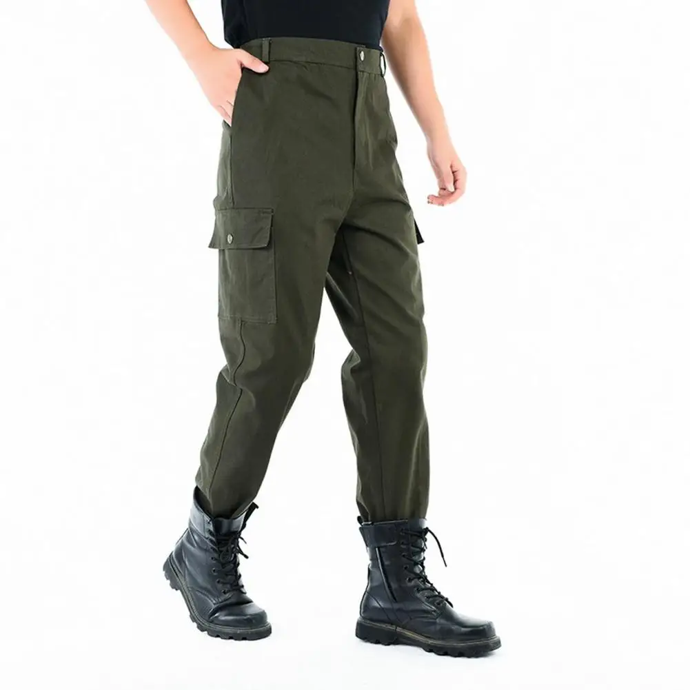 Soft Men Pants Soft Breathable Men's Cargo Pants with Multi Pockets Wear-resistant Loose Fit Work Trousers for Casual Joggers