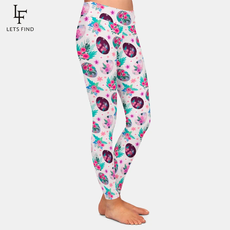 LETSFIND 2021 Fashion 3D Rabbit Happy Easter Bunny Holding Colored Egg Print Women Leggings High Waist  Workout Legging