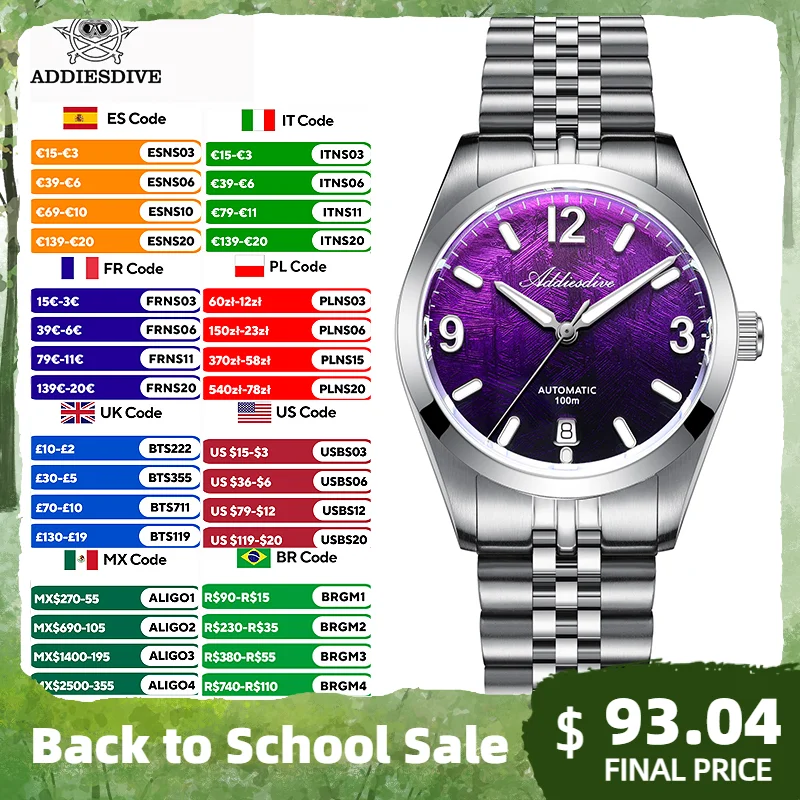 ADDIESDIVE Herren Luxus Taucher Automatische Mechanische Uhr Saphirglas 100M Wasserdicht Edelstahl Business Sport AD2547