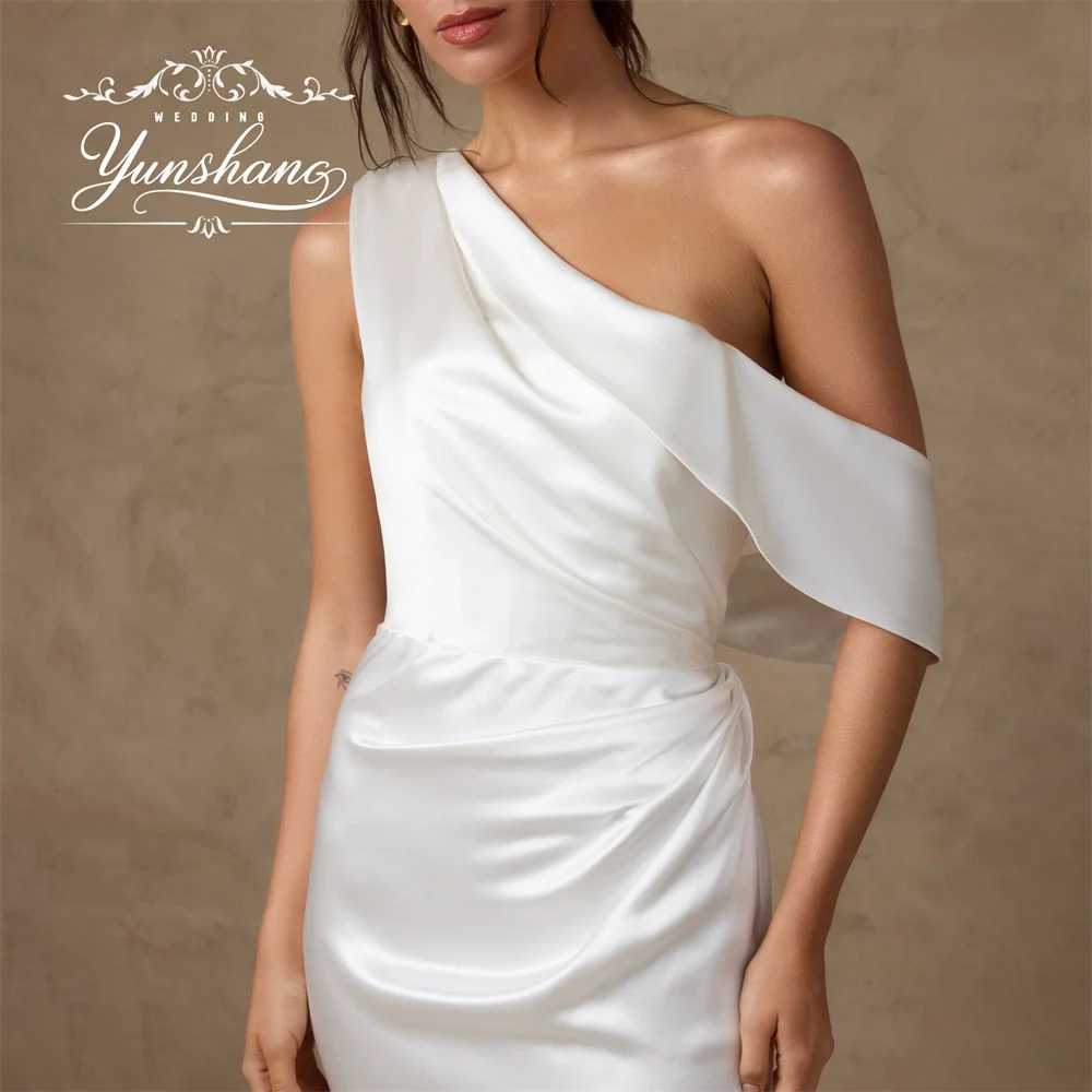 Yunshang personalizado romântico um shoudler sereia vestido de casamento trem varredura 2025 babados sem costas vintage até o chão morden