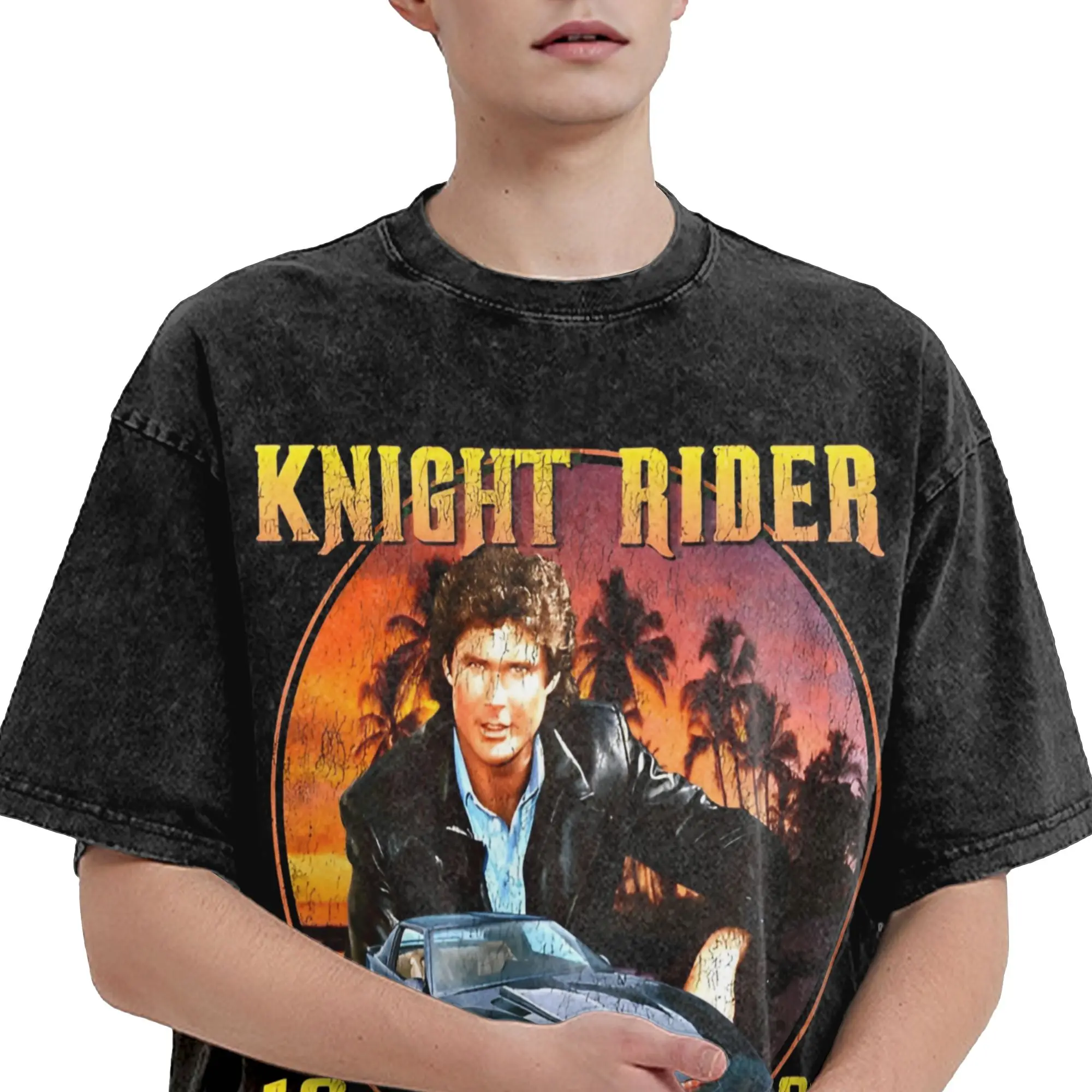 Knight Rider Industries KITT Worn Vintage Washed T Shirts 100% Cotton Casual T-Shirt Crew Neck  Tee Shirt Short Sleeve Clothing - view 3