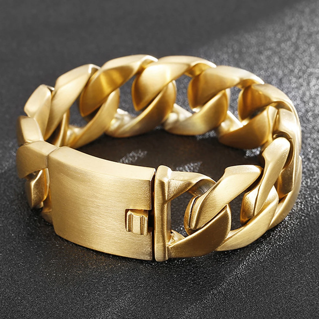 

24mm Wide Gold Color 316L Stainless Steel Curb Cuban Link Chain Bracelet Bangle Jewelry for Men Women