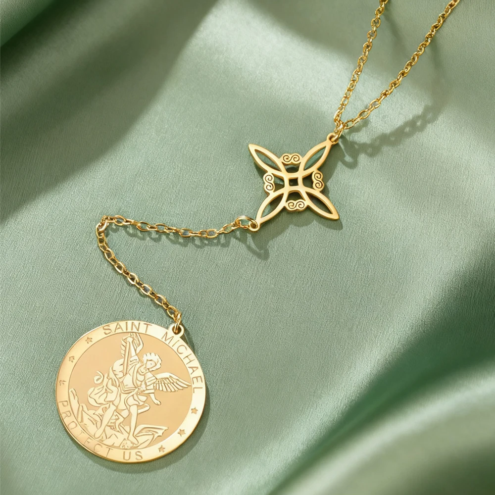 Dawapara Saint Michael Erzengel Anhänger Hexenknoten Halskette Religiöser Schutz Amulett Edelstahl Schmuck