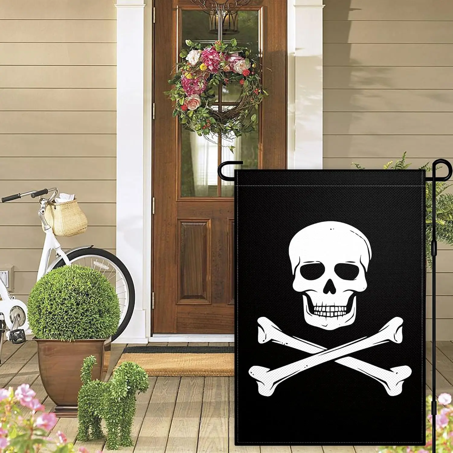 Skull Garden Flags for Outside 12x18 Inch Double Sided Small American Pirate Jolly Roger and Crossbones Garden Flags for Out GGO