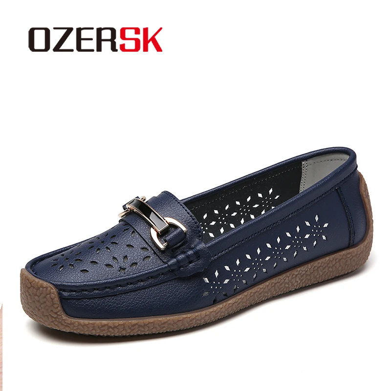 

OZERSK Summer Flat Women's Shoes Handmade Breathable Lightweight Non-Slip Beach Casual Travel Holiday Hollow Loafers