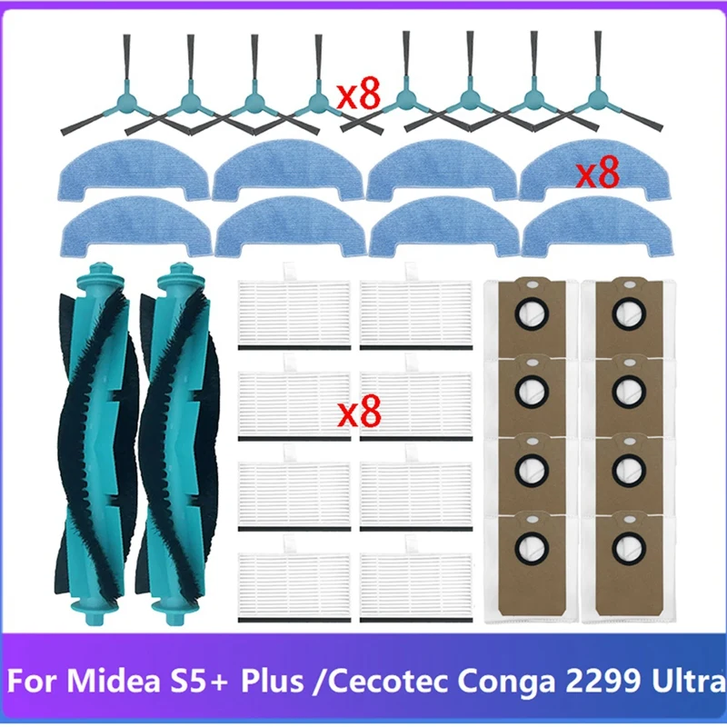 For Midea S5+ Plus Conga 2299 Ultra Home X-Treme Genesis Vacuum Cleaner Parts Main Side Brush Hepa Filter Dust Bag