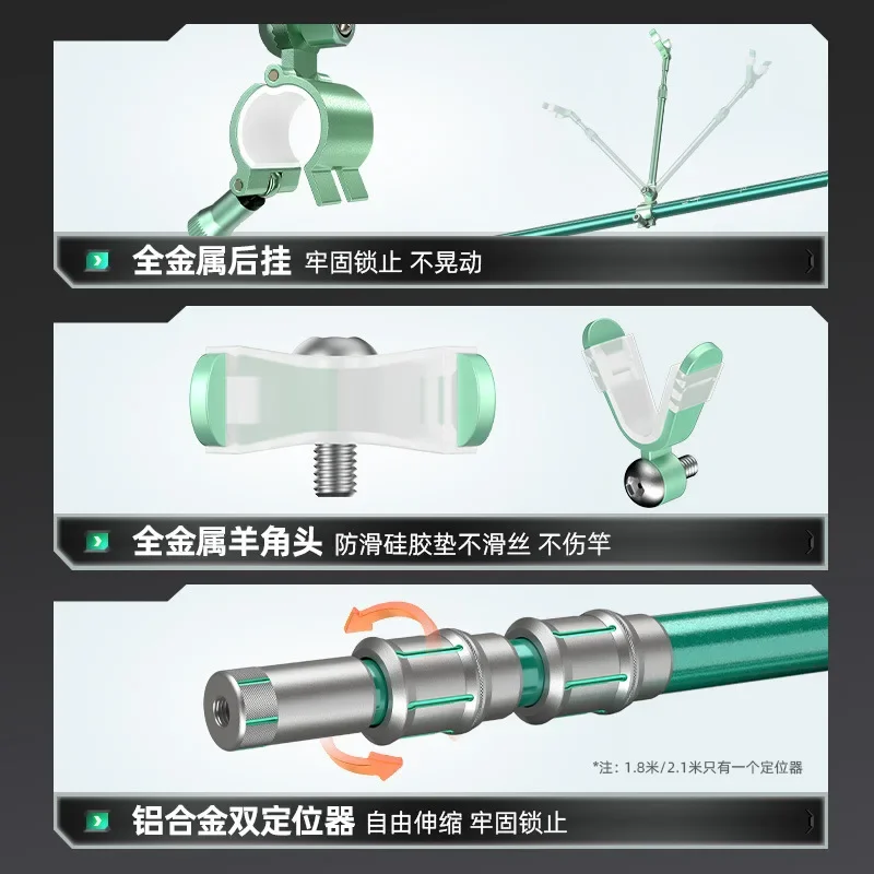 1.8/2.1/2.4/2.7/3.0Mวัสดุคาร์บอนผู้ถือRodตกปลาป้อมปืนGroundสนับสนุนวงเล็บTelescopic Hand Rod Rack