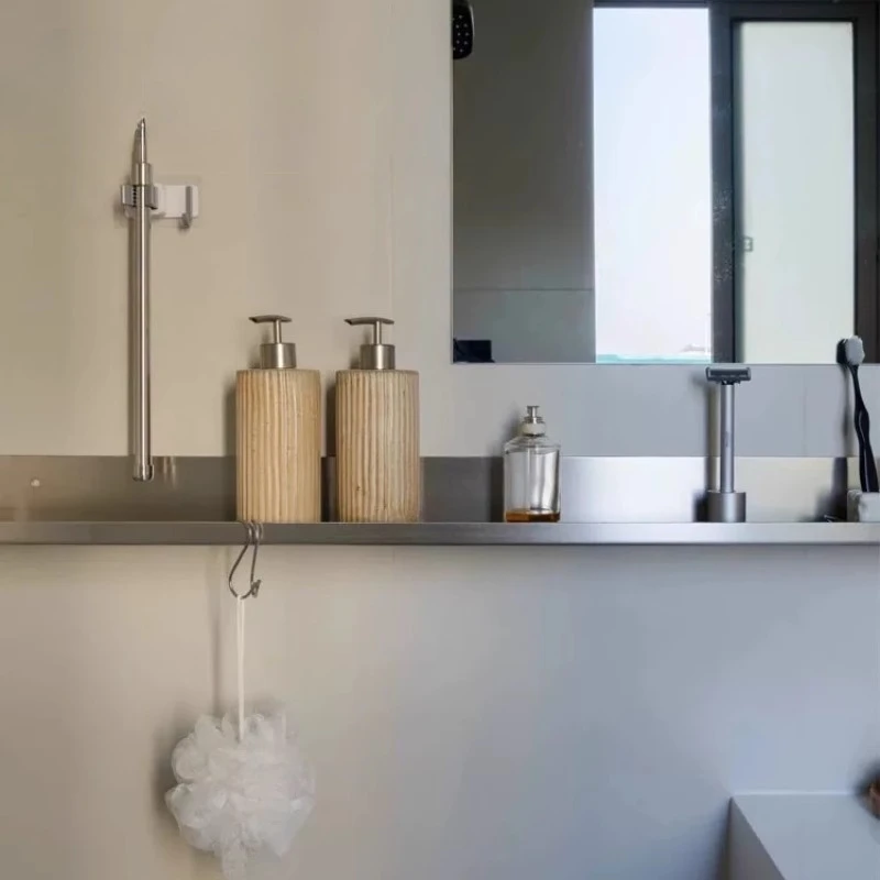Bathroom Minimalist Stainless Steel Shelf Sanitary Products Teeth Cup Storage Rack Wash Table Wall Hanging Metal Laminate