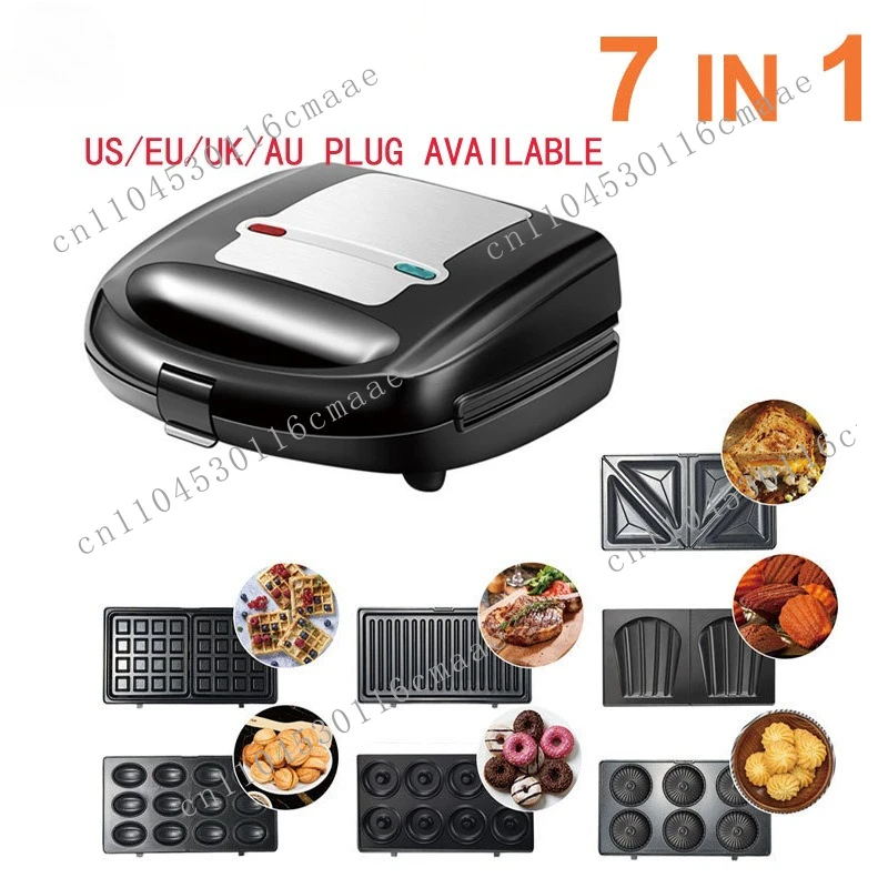 Sandwich Maker 7-in-1 Removable Plate Cake Nut Donut Waffle Maker Grill Breakfast