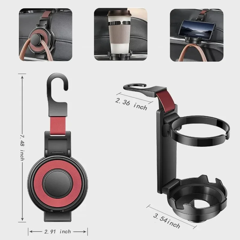 Suporte de copo 3 em 1, suporte para celular, bolsa, gancho para assento de carro, multifuncional, organizador traseiro, armazenamento, encosto de cabeça do carro, gancho