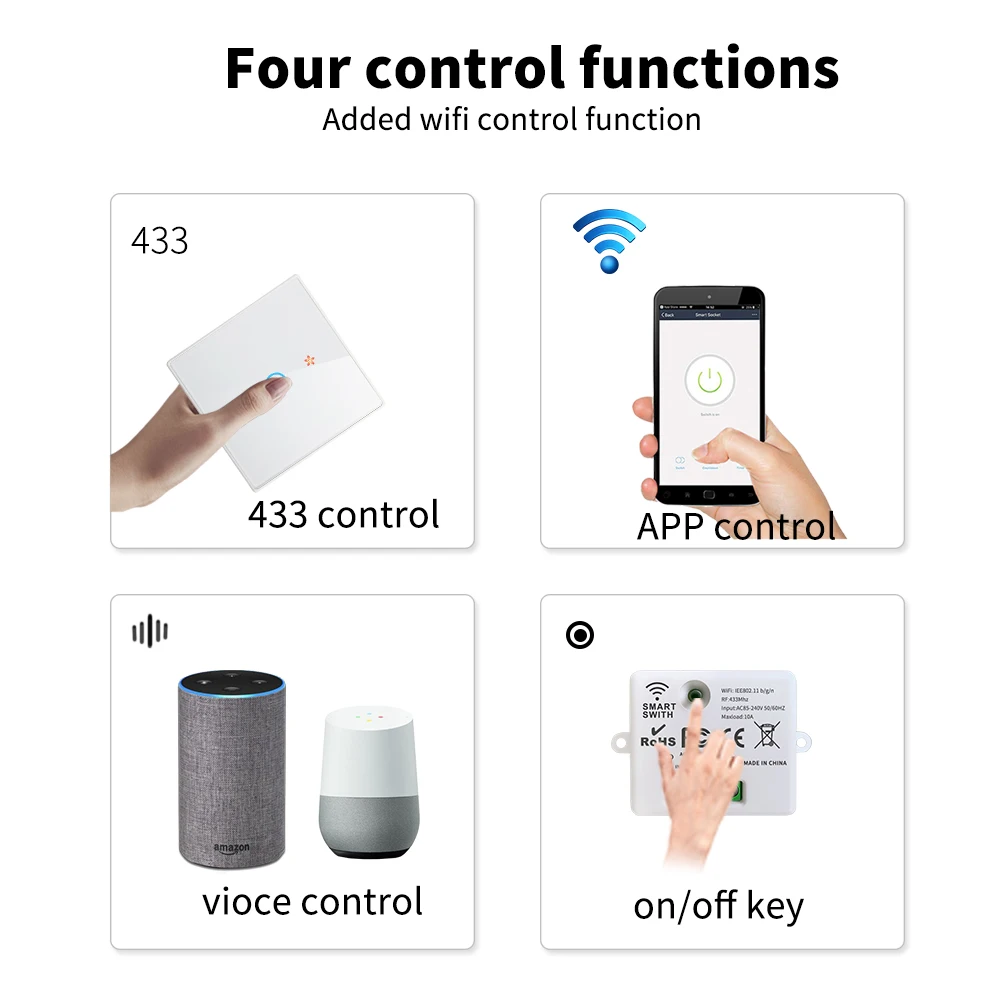 GERMA Mini WiFi RF Controller Tuya Smart Life APP + Touch Light RF 433Mhz Wall Timer โมดูล Google home 110V 220V