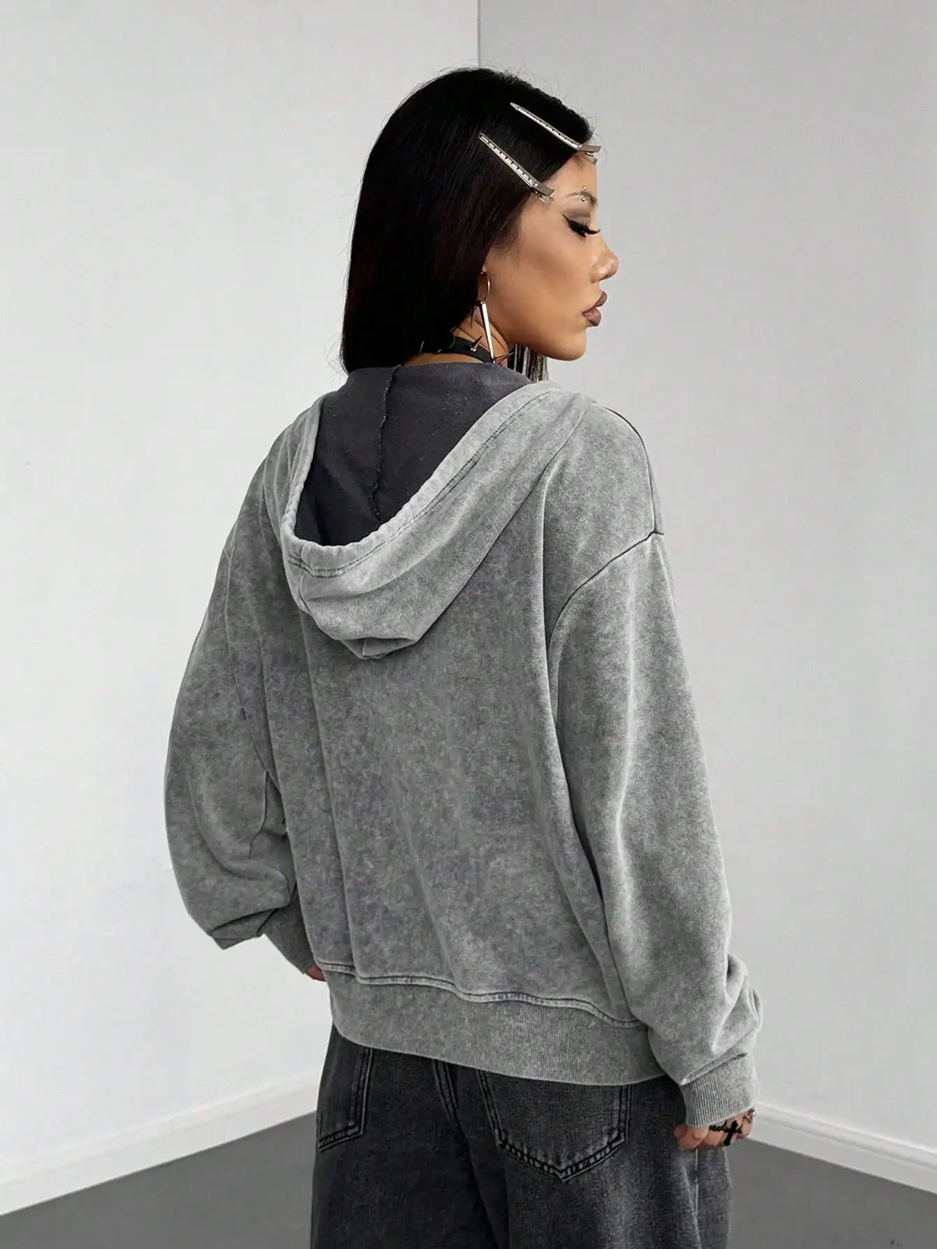 เสื้อฮู้ดซิปสไตล์โกธิค Y2K สำหรับผู้หญิง ลายพิมพ์บาโรก ทรงหลวม สตรีทแวร์สำหรับฤดูใบไม้ร่วงและฤดูหนาว