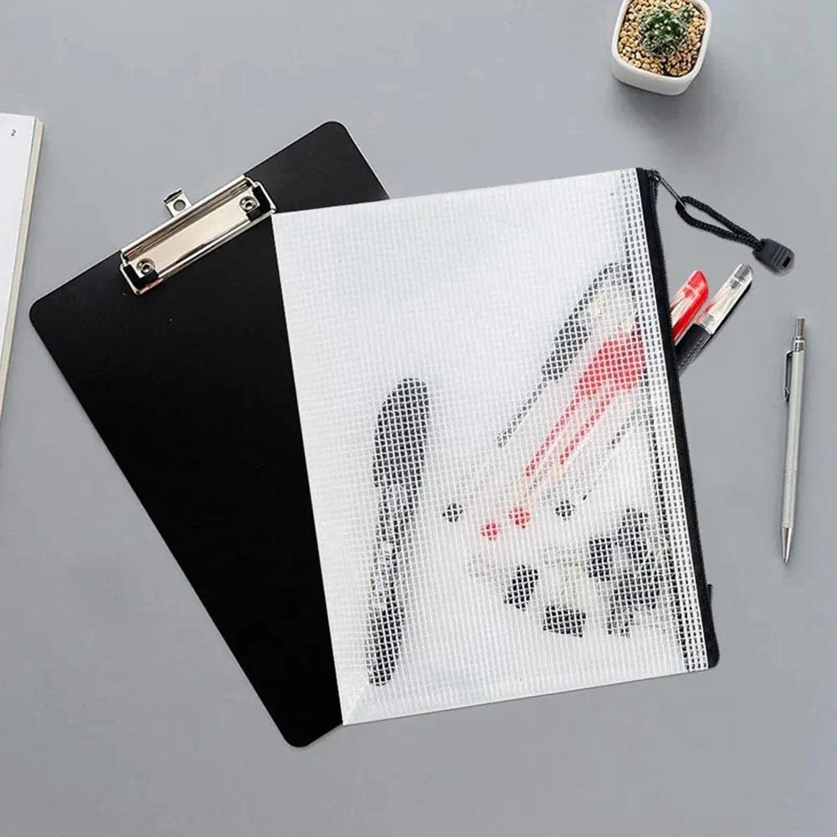A4/A5/A6 Mesh Zipper Pouch Transparent Document Bag Convenient Student Test Stationery Organizer School Supplies Pencil Case