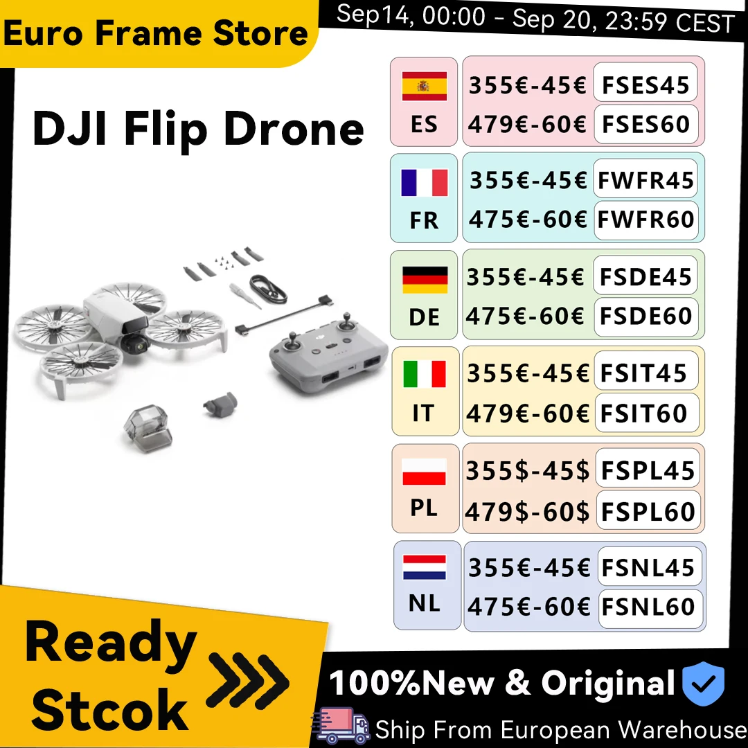 Drone DJI Flip avec caméra 4K UHD, moins de 249 g, stabilisation sur 3 axes, transmission vidéo 44000 pieds/13 km, drone Flip