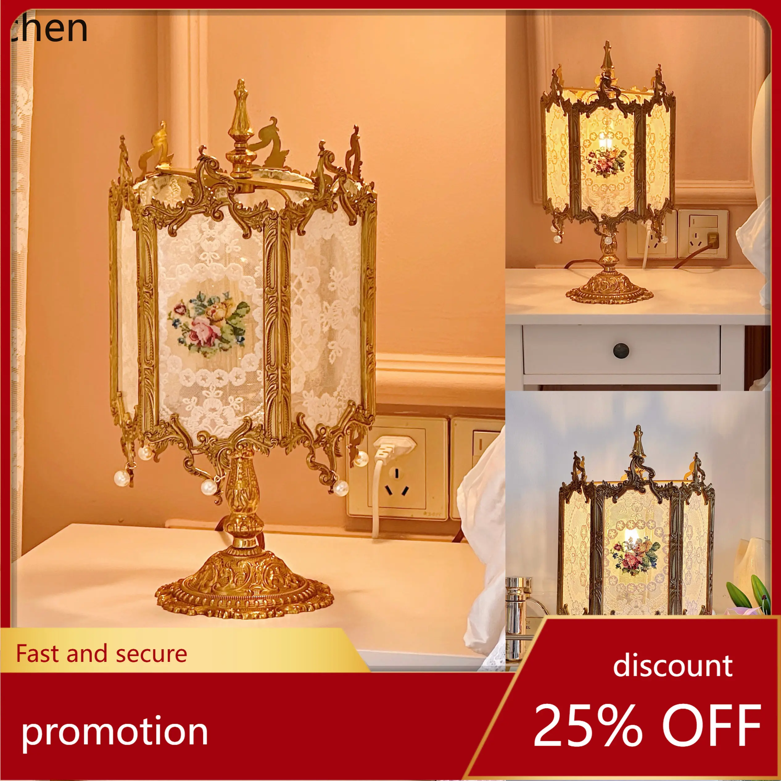 Hxl handmade embroidered floral lace ornament brass living room bedside decor